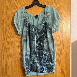 Vanity Teal and Black Floral Blouse